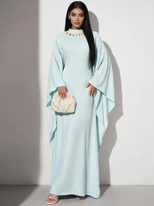 Veilorie Women's Baby Blue Loose Flowy Dress, Casual Elegant Modest Resort Style, Spring/Autumn Dining Garden Party - Mint Green - View 8
