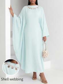 Veilorie Women's Baby Blue Loose Flowy Dress, Casual Elegant Modest Resort Style, Spring/Autumn Dining Garden Party - Mint Green - View 1