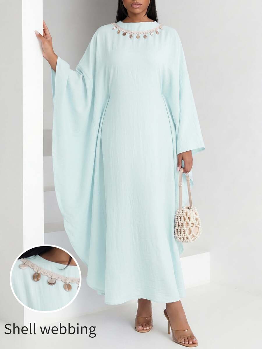 Veilorie Women's Baby Blue Loose Flowy Dress, Casual Elegant Modest Resort Style, Spring/Autumn Dining Garden Party - Mint Green - View 1