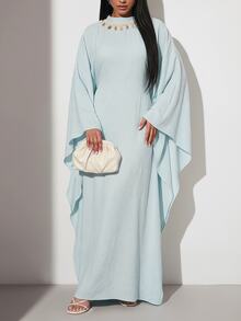 Veilorie Women's Baby Blue Loose Flowy Dress, Casual Elegant Modest Resort Style, Spring/Autumn Dining Garden Party - Mint Green - View 2