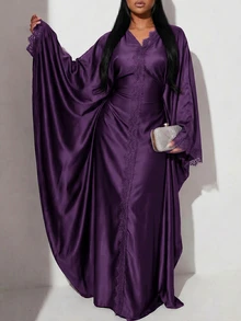 Veilorie Women's Elegant Lace Patchwork Dress For Evening Party - Purple - View 7