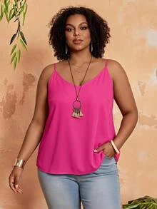 BrightlyHer Plus Size Summer Casual Western Solid Color Camisole Formal Vacation Hot Pink - Hot Pink - View 1
