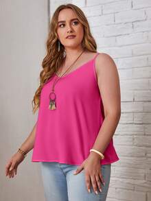 BrightlyHer Plus Size Summer Casual Western Solid Color Camisole Formal Vacation Hot Pink - Hot Pink - View 5