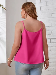 BrightlyHer Plus Size Summer Casual Western Solid Color Camisole Formal Vacation Hot Pink - Hot Pink - View 2