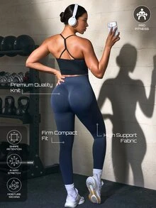 SHEIN Sports Women's Solid Color High Waist Casual Daily Travel Sports Tight Leggings - Dark Grey - View 2