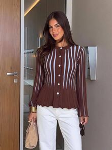 Siren Gaze Women's New Autumn/Winter Striped Knit Cardigan - Brown - View 7
