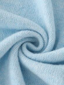 SHEIN Women's Round Neck Lazy Long Sleeve Knit Cardigan, Casual Knitted Autumn/Winter Clothing, Light Blue Loose Fashionable Commuter Outfit Short Versatile Twisted Rope Ruffle Cuff Sweater Jacket - Blue - View 8