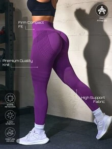 Solea Cove Women's High Waist Shaping Butt Lifting Leggings - Purple - View 5