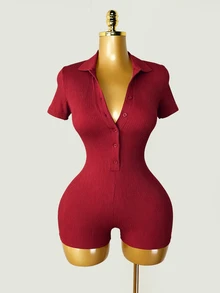 Mistrie Women's Solid Color Casual Daily Short Sleeve Romper - Hot Pink - View 6