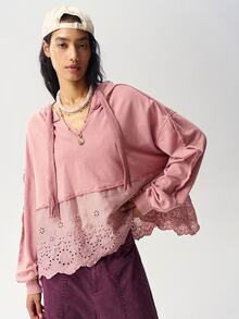 Bohemela Women's Burnout Embroidery Casual Boho Daily Wear Everyday Travel Hooded Sweatshirt Dusty Pink Autumn - Dusty Pink - View 4