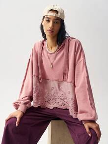Bohemela Women's Burnout Embroidery Casual Boho Daily Wear Everyday Travel Hooded Sweatshirt Dusty Pink Autumn - Dusty Pink - View 7