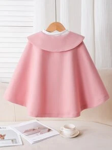 SHEIN Elladie kids 女孩粉色披肩領斗篷大衣，附蝴蝶結，可愛少女風秋冬套裝，適合節慶派對與日常場合 - 粉色 - 查看 3
