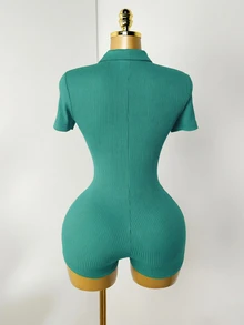 Mistrie Women's Solid Color Casual Everyday Romper - Teal Blue - View 2