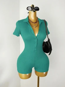 Mistrie Women's Solid Color Casual Everyday Romper - Teal Blue - View 5