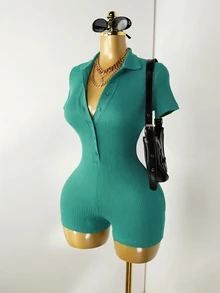 Mistrie Women's Solid Color Casual Everyday Romper - Teal Blue - View 4