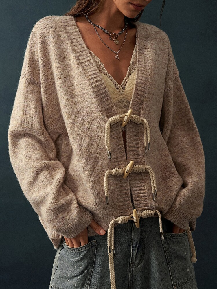 Bohemela Drop Shoulder Duffle Cardigan - Khaki - View 4