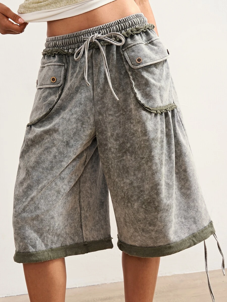 Bohemela Women's Drawstring Waist Casual Grunge Versatile Daily Travel Long Pants Everyday Holiday Gray Summer - Grey - View 1