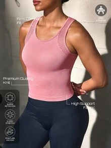 Solea Cove Women's Solid Color Hollow Design Daily Fitness Sports Tank Top - Pink - View 5