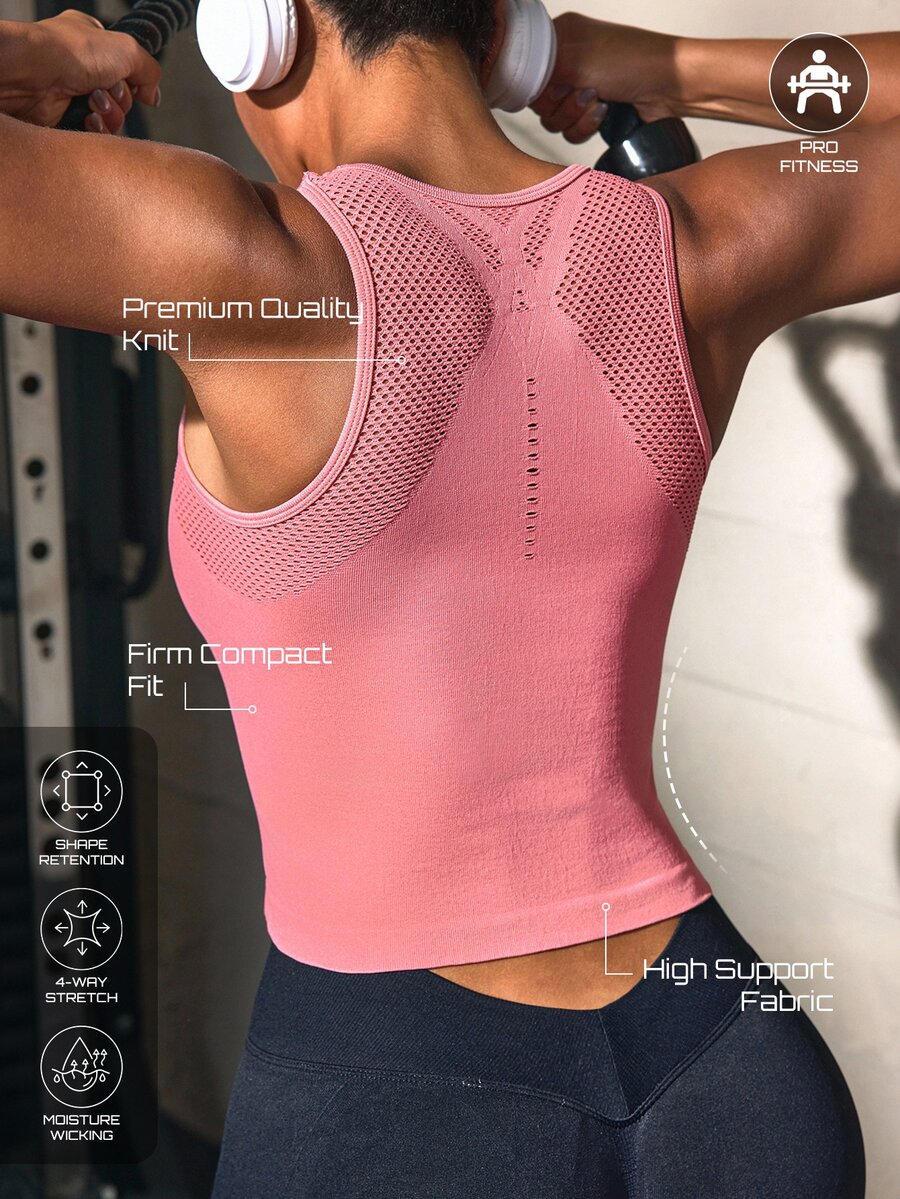 Solea Cove Women's Solid Color Hollow Design Daily Fitness Sports Tank Top - Pink - View 1