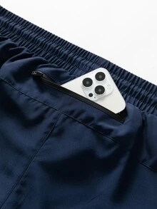 Coreblaze Manfinity Fitness Men Drawstring Waist 2 In 1 Sports Stretchy Shorts With Phone Pocket,Gym Basketball Boyfriend Style Lightweight Training Shorts - Navy Blue - View 5