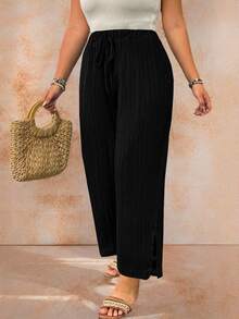 Breezaya Halloween Plus Size Casual Textured Solid Color Pants Fall Cloth For Women - Black - View 6