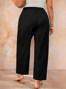 Breezaya Halloween Plus Size Casual Textured Solid Color Pants Fall Cloth For Women - Black - View 4