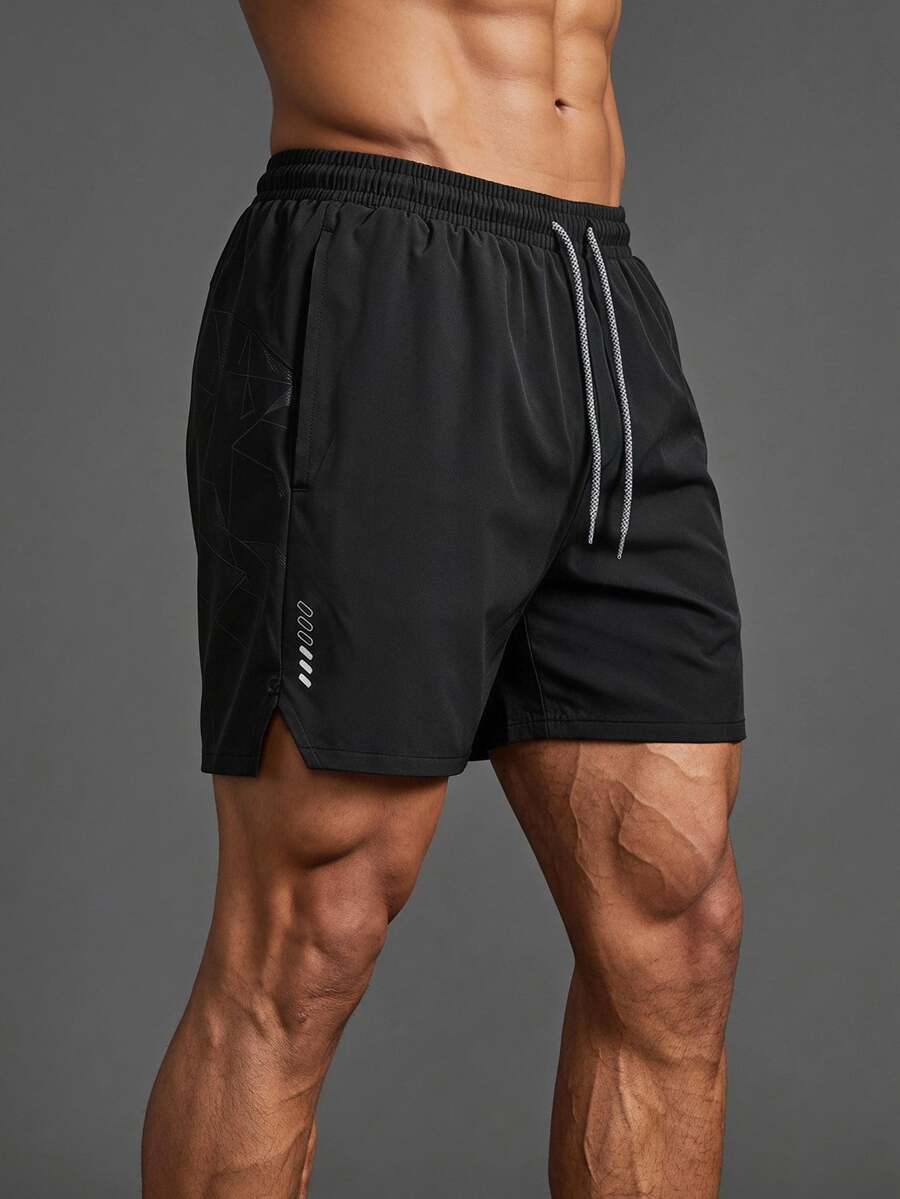Coreblaze Men's Casual Drawstring Waist Pocket Sports Shorts - Black - View 1