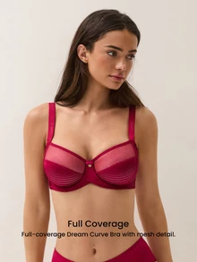 LUVLETTE Unlined Full Coverage Side Support Christmas Red  Mesh Sheer Basic Breezy Comfort Minimizer Women Lingerie Intimates Bra - Red - View 3