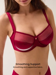 LUVLETTE Unlined Full Coverage Side Support Christmas Red  Mesh Sheer Basic Breezy Comfort Minimizer Women Lingerie Intimates Bra - Red - View 4