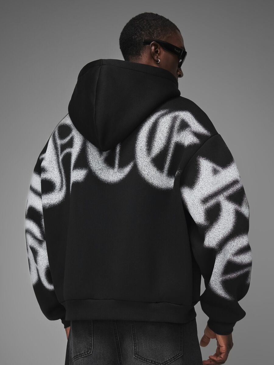 STYNVO Men's Letter Print Long Sleeve Pocket Design Hoodie - Black - View 1
