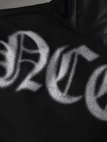 STYNVO Men's Letter Print Long Sleeve Pocket Design Hoodie - Black - View 5