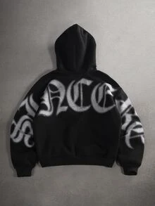 STYNVO Men's Letter Print Long Sleeve Pocket Design Hoodie - Black - View 3