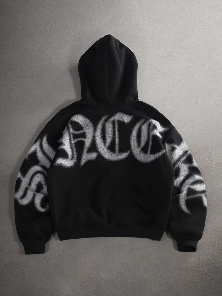 STYNVO Men's Letter Print Long Sleeve Pocket Design Hoodie - Black - View 3