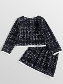 Maija Kids Maija Kids 女童格紋單排扣蝴蝶結裝飾夾克與裙子可愛套裝 - 黑色 - 查看 5