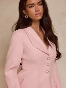 SHEIN LUNE 溫柔優雅純色收腰荷葉邊秋冬長袖極簡大衣 - 粉色 - 查看 5