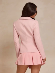 SHEIN LUNE 溫柔優雅純色收腰荷葉邊秋冬長袖極簡大衣 - 粉色 - 查看 9