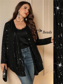 Miaspire Women's Plus Size Black Sequin Cardigan Elegant Jacket Fall - Black - View 1