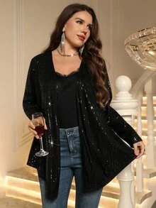 Miaspire Women's Plus Size Black Sequin Cardigan Elegant Jacket Fall - Black - View 6