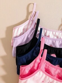 6件組青少年女孩情人節可愛心形蝴蝶結印花純棉背心內褲，校園風，丁香紫、粉色、桃紅色、淺粉色，秋季款 - 彩色 - 查看 9