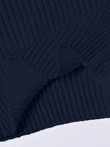SHEIN Genkimix Kids Tween Girl Girls Navy Blue Ribbed Knit Sweater, Soft Cozy Stretch Pullover, Long Sleeve Casual Basic Crop Top For Children, Warm School Autumn - Navy Blue - View 5