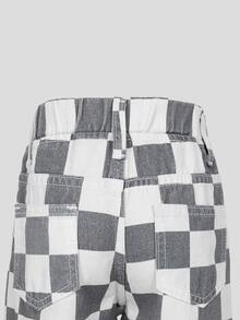 SHEIN 女童牛仔褲 開學季夏季新款 可愛牛仔女孩風 休閒藍色格紋 寬鬆大寬腿 柔軟日常穿著 幼兒校園通勤牛仔褲 - 灰色 - 查看 9