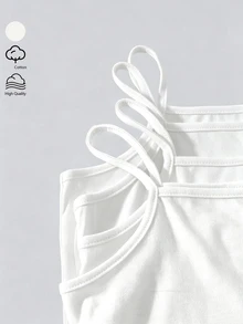 4pcs/Set Girls Regular Basic Minimalist Solid Color Camisole Tank Top Underwear Set, Traceable Cotton Fabric Autumn Winter - White - View 8