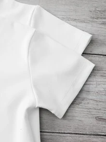 SHEIN 2件組男孩休閒純色白色短袖襯衫與短褲套裝，適合秋季日常、上學、度假、運動、花童 - 白色 - 查看 7
