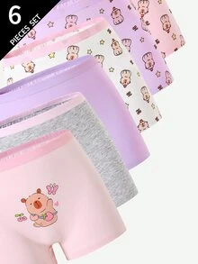 SHEIN 6pcs Girls Cute Cheeky Cartoon Capybara Print Cotton Briefs, Suitable For All Seasons Winter First Birthday Pink Purple White - Multicolor - View 9