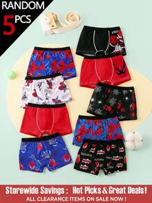 SHEIN 5pcs/Pack Young Boy Baby Pink Series Simple Basic College Print Boxer Briefs Summer Autumn Winter - Multicolor - View 1