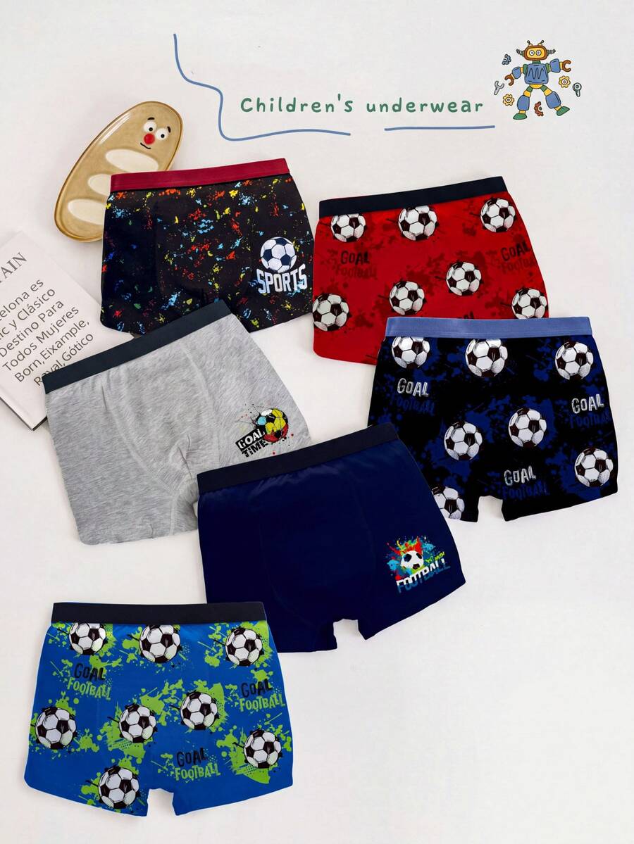 6pcs/Set Young Boy Cotton Baby Pink Baby Purple Soccer Print Briefs Summer Autumn Winter