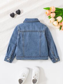 SHEIN Young Girls Denim Jackets Coats New Fall Collection Fashion Cowboy Casual Preppy Style Versatile Minimalist For Daily Wear Baby Blue Classic Vintage - Medium Wash - View 2