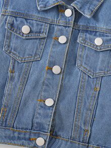 SHEIN Young Girls Denim Jackets Coats New Fall Collection Fashion Cowboy Casual Preppy Style Versatile Minimalist For Daily Wear Baby Blue Classic Vintage - Medium Wash - View 8