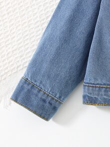 SHEIN Young Girls Denim Jackets Coats New Fall Collection Fashion Cowboy Casual Preppy Style Versatile Minimalist For Daily Wear Baby Blue Classic Vintage - Medium Wash - View 5