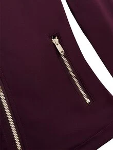 Glamine Sweatshirt Olahraga Lengan Panjang Minimalis Gaya Korea untuk Wanita dengan Resleting - Red Violet - View 6
